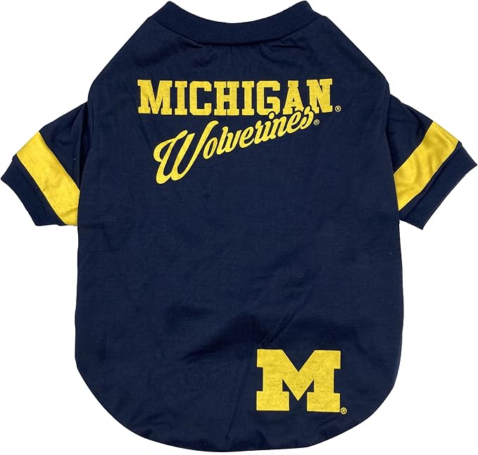 Pets First NCAA Michigan Wolverines T-Shirt for Dogs & Cats. Size Medium. Football/BASKTBALL Dog Shirt for College NCAA Team Fans. NEW & Updated Fashionable Stripe Design