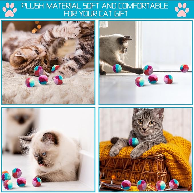 Amaxiu 1.2 in Colorful Cat Pom Pom Ball Toys, 20 Pcs Rainbow Cat Toy Balls Soft Plush Cat Ball Interactive Training Ball for Indoor Cats & Kittens