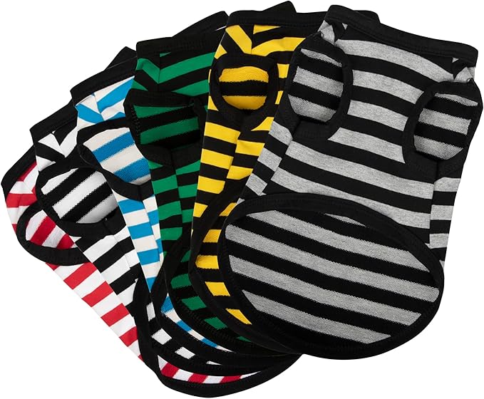 Paiaite 6 Pieces Dog Striped Shirt Cotton Sleeveless Puppy Pet Shirts Breathable Apparel Tank Top Colorful Puppy Sweatshirt Clothes for Small Medium Dogs 4XL