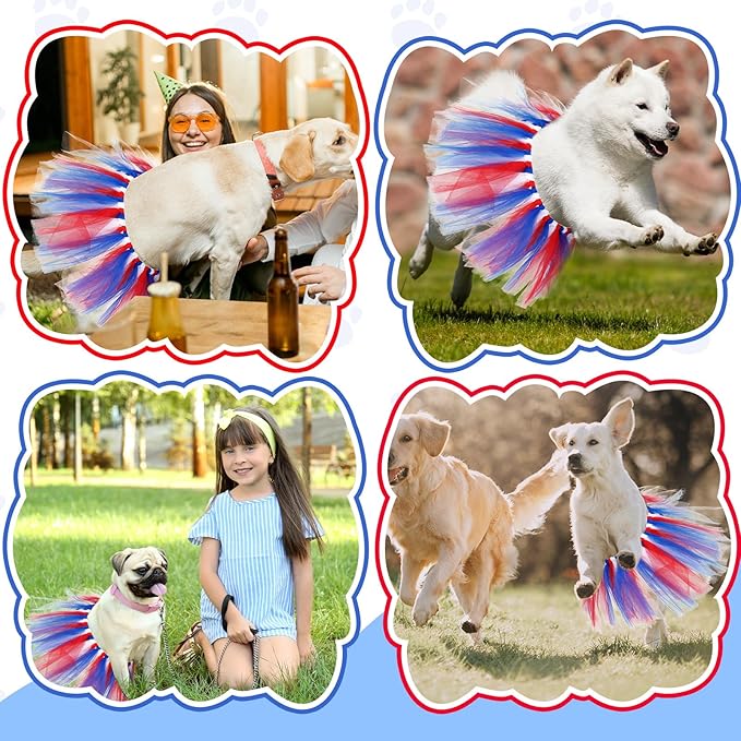 Dog Tutu Tulle Tutu for Dogs Small Large Medium Puppy Dress Ballerina Costume Skirt for Holiday Puppy Cats Bunny Pet Outfit Birthday Wedding Party Photo Prop Supplies(Red White and Blue)