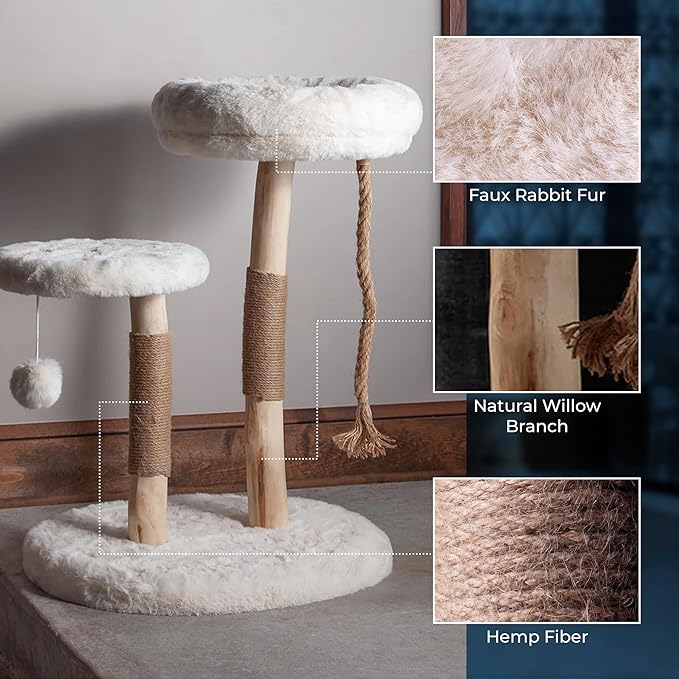 Habitat Haven The Oasis Cat Tree - Luxury Cat Condo, Modern Indoor Tower with Faux Fur Bed, Scratching Posts, and Toy for Cats, 23.5-Inch Width x 18-Inch Depth x 28.5-Inch Height