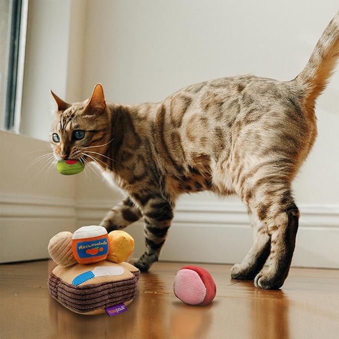 Pounce & Purr® Deluxe Interactive Cat Toy Set – 6 Piece Detachable Plush Catnip & Silvervine Playset with Themed Toys & Kicker Base