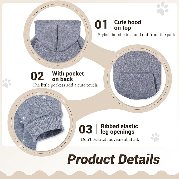 Pet Hoodie Dog Sweater for Small Dogs Girl Boy, Winter Puppy Sweatshirts with Pockets Hood, Warm Fleece Lined Dog Clothes Chihuahua Coat Clothing Puppy Cat Custume, XS