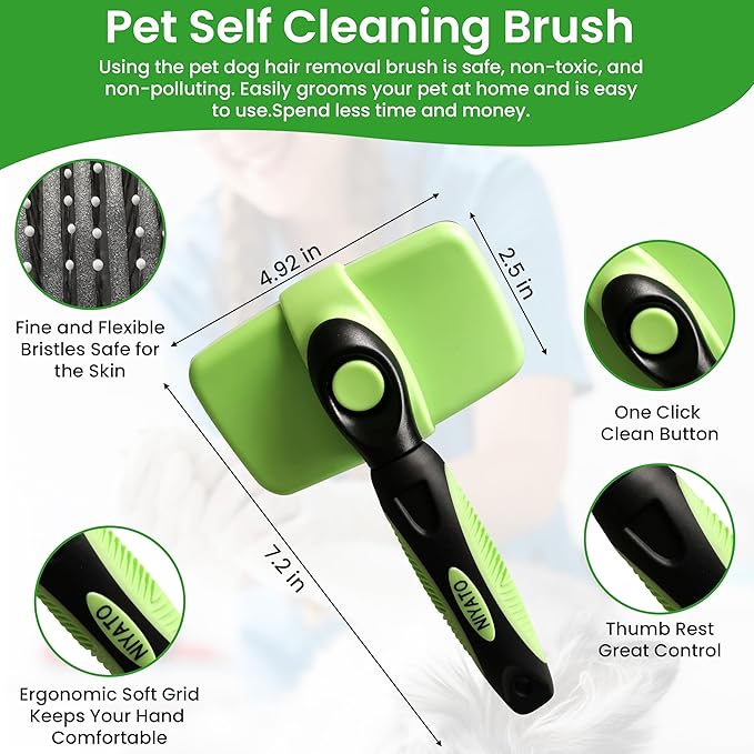 Pet Self Cleaning Slicker Brush and Pet Hair Removal Glove. A dog brush also a cat brush for Shedding,De-shedding, Massaging for Long and Short Haired Dogs, Cats.The Cleaning Glove has Improved Design