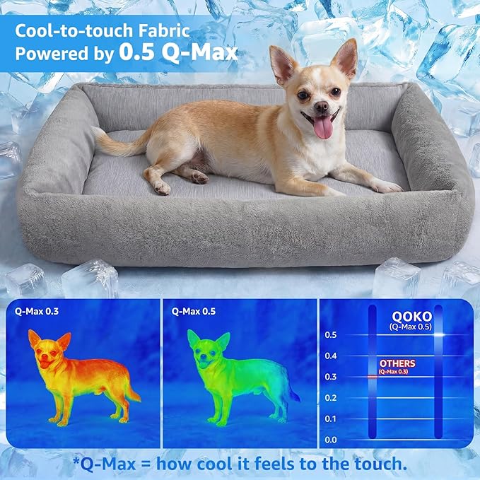 Washable Dog Bed for Small Medium Dogs - Removable Inner Cushion & Reversible Design (Ice‑Silk Cooling Layer | Sherpa Fleece Layer), Non‑Slip Bottom Dog Beds for Crate, Grey (20" × 14")