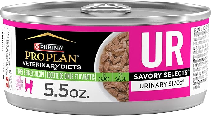 Purina Pro Plan Veterinary Diets UR Urinary St/Ox Savory Selects Feline Formula Turkey & Giblet Recipe in Sauce Wet Cat Food - (Pack of 24) 5.5 oz. Cans