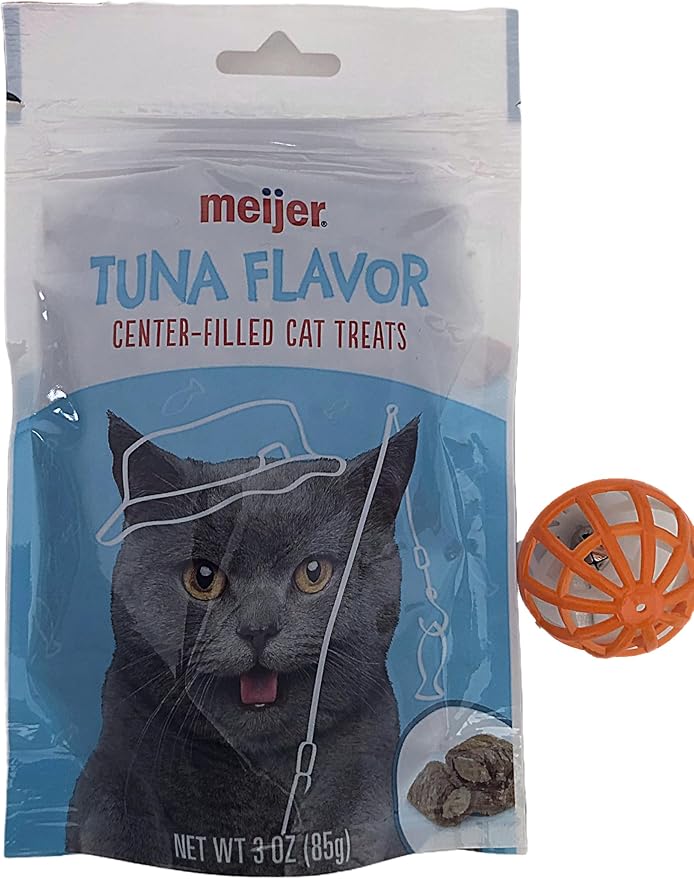 Meijer Center Filled Cat Treats Variety to Choose from 1-3 oz Bag Plus Cat Toy (Will Vary) (Tuna)