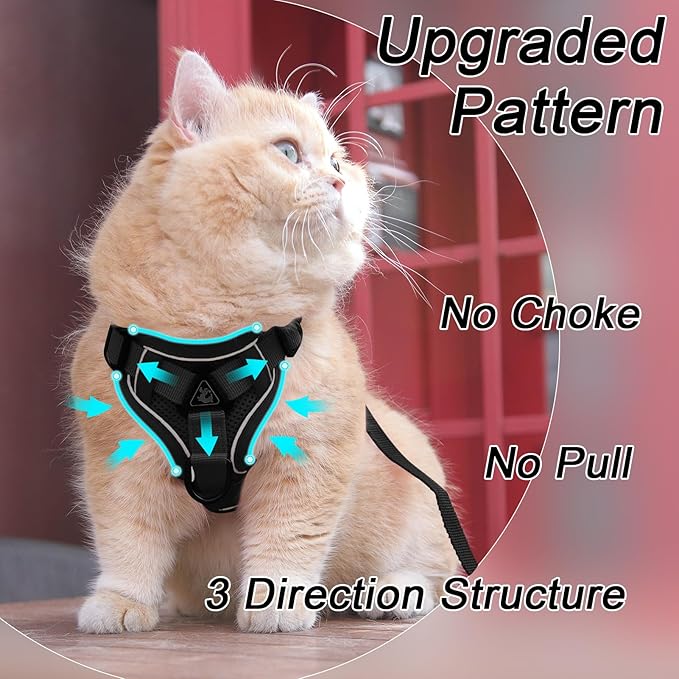 Skmeditec Cat Harness and Leash Set: Upgraded Escape Proof Vest with Lead for Large Cat Small Dog Puppy Walking, Soft Jacket Reflective Strips, Black (L)