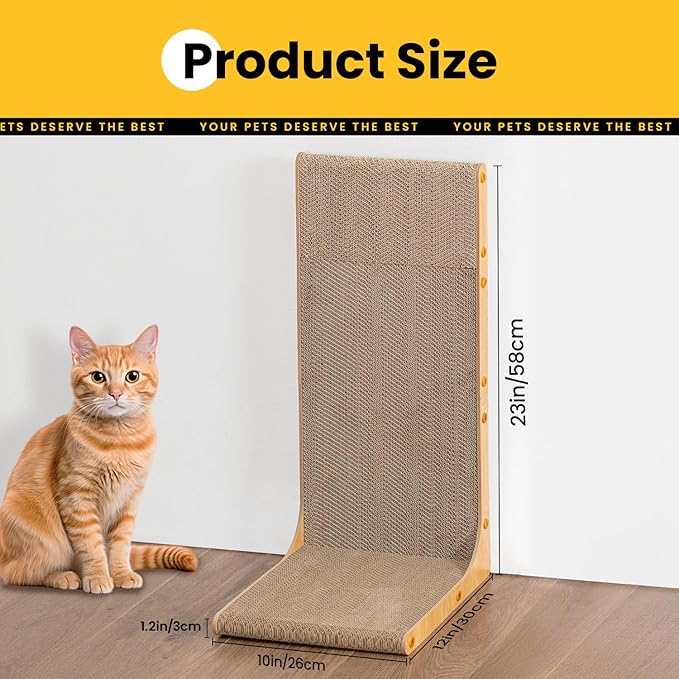 Conlun Cardboard Cat Scratcher, 23" L-Shaped Scratch Pad, Vertical Wall-Leaning Scratching Board to Protect Furniture for Indoor Cats,Wood Grain Large,2-Pack