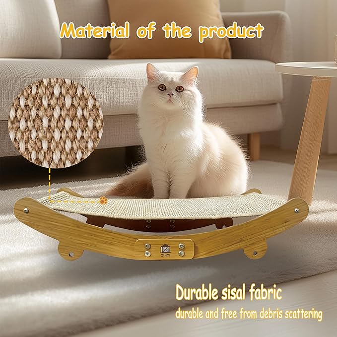 Sisal Cat Scratching Pad, 2 pcs Nartural Sisal Mats, Scratcher Lounge Rocking Beds and Fixed Beds 2-in-1 Cat Hammock