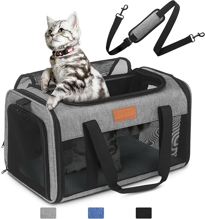 PETUX Airline Approved Pet Carrier - 17x11x9.5 in, Underseat, Top & Side Entry, Soft Sided Cat Carrier for Small Cat Up to 12 lbs with Breathable Anti-Scratch Mesh for Travel & Vet - Grey
