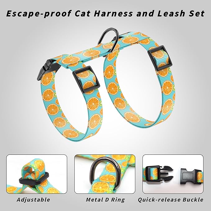 Seyezo Cat Harness and Leash Set, Adjustable Kitten Harness Escape Proof Cats Harness, Soft Lightweight Walking Travel Pet Harness, Cute Kitty Harness Leash Set for Small Medium Cats, Blue Lemon