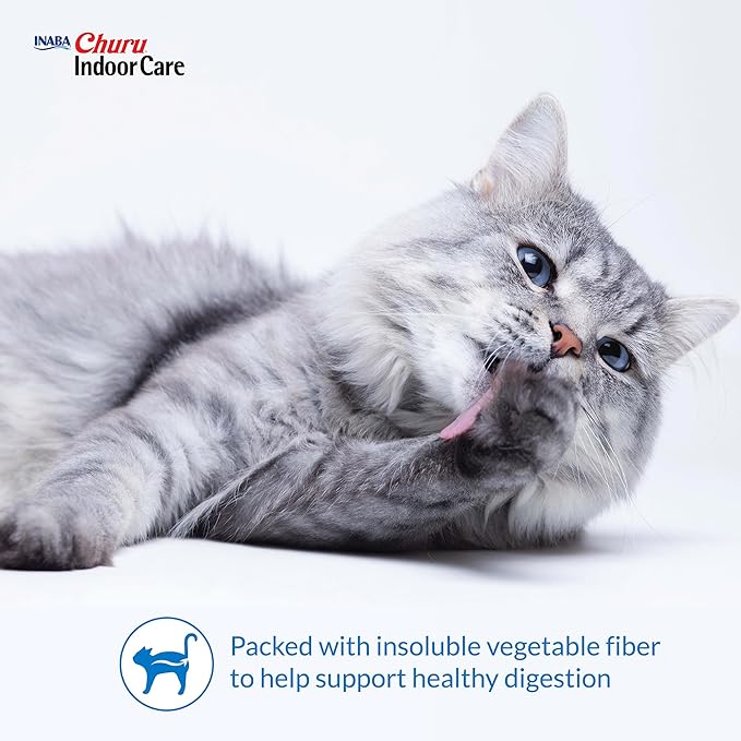 INABA Churu Indoor Care for Hairball Control, Functional Lickable Cat Treat with Taurine & Green Tea Extract, 0.5oz Each, 20 Tubes Total, Chicken & Salmon Variety