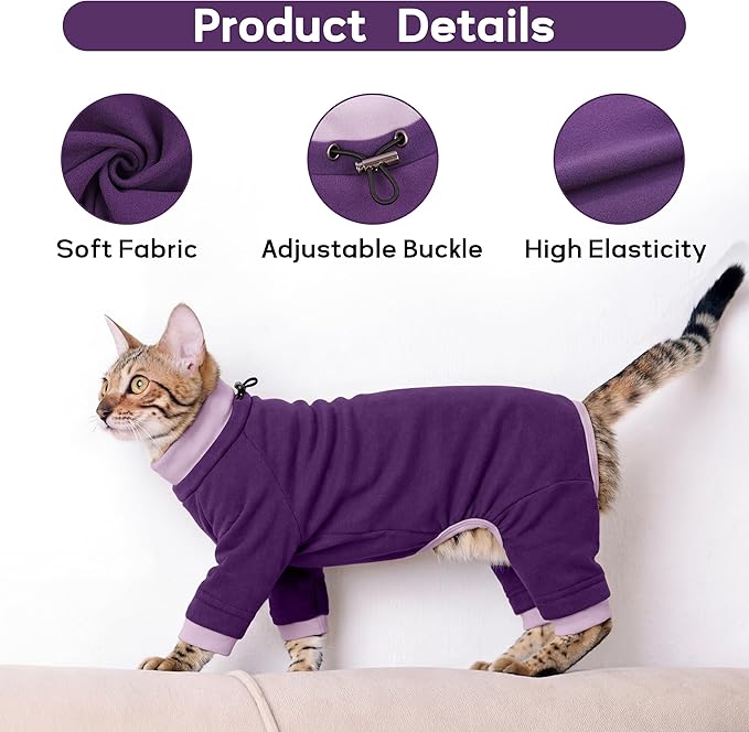 PUMYPOREITY Cat Hair Sticky Shirt – Breathable & Lightweight, Reduces Shedding Fur Pajamas, Prevents Licking Wounds After Surgery, Purple, L