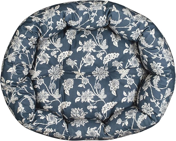 Fringe Studio INDIENNE Coastal Blue 29" W x 24" D x 9" H Medium Round Cuddler 100% Cotton Canvas Exterior, Machine Washable, PetShop Collection (215016)