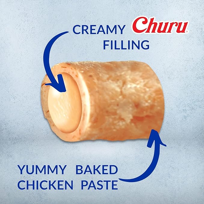 INABA Churu Bites for Cats, Soft Baked Chicken Churu Filled Cat Treats with Green Tea Extract, 0.35 Ounces Each Tube, 24 Tubes Total, 4 Flavor Variety