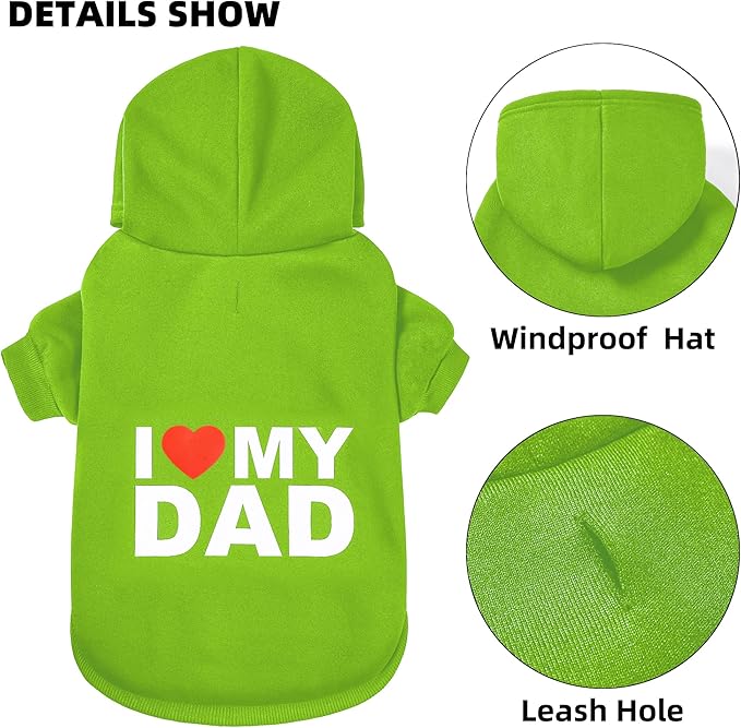 Dog Sweater Dog Hoodie Cold Weather Coat Hooded Sweatshirt for Puppies,Cats, Small Medium Large Dogs (Green(I Love My Dad), Medium/Large)