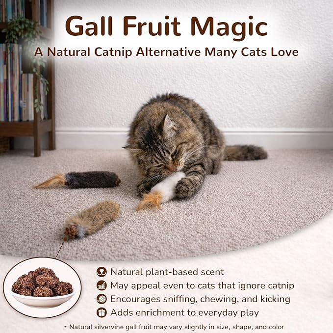 Agape Rabbit Fur Cat Toys, 3-Pack with Catnip & Silvervine Gall Fruit, Interactive Chew and Kicker Toys for Indoor Cats and Kittens, Helps Clean Teeth, Relieves Boredom and Promotes Exercise