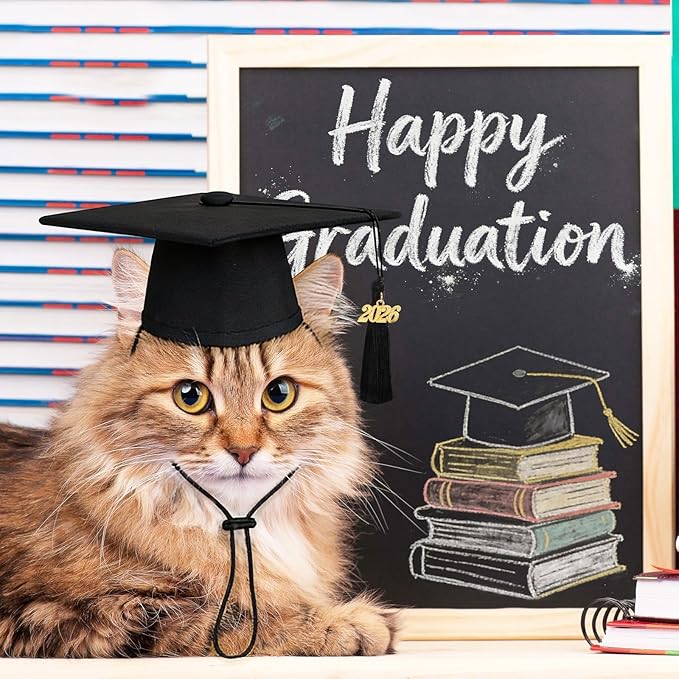 JULMELON Pet Graduation Caps with 2026 Black Tassels, Dog and Cats Graduation Hats Adjustable Mini Graduation Caps for AKC Graduation Photo Props Holiday Costume Accessories