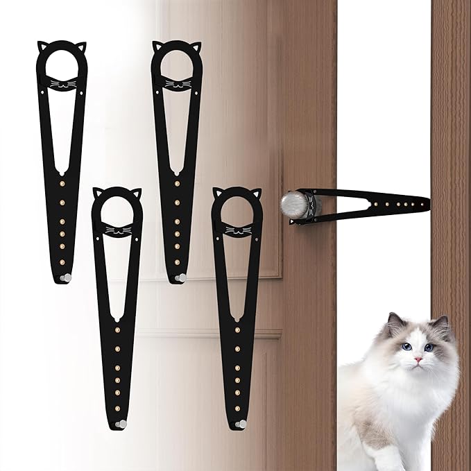 Neobay Cat Door Latch with Stabilizer, 7 Sizes Adjustable Cat Door Holder Latch to Keep Dog Out of Litter Box, No-Drill Economical Alternative of Pet Gates and Interior Pet Door, Black, 4 Packs