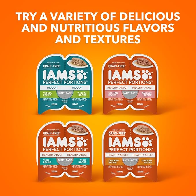 IAMS Perfect Portions Grain Free Wet Cat Food, Healthy Adult Cat Food Wet, Chicken Recipe Cuts in Gravy, (24) 2.6 oz. Twin-Pack Trays (Pack of 2)