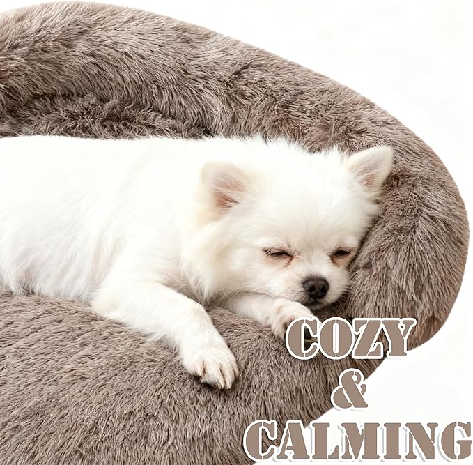 Orthopedic Dog Bed with Egg-Crate Base, Calming Dog & Cat Beds Long Plush with Raised Edges, Spine Friendly Pet Sleeping Mat for Small Medium Dogs, Machine Washable (Oval, Brown 26"x20")
