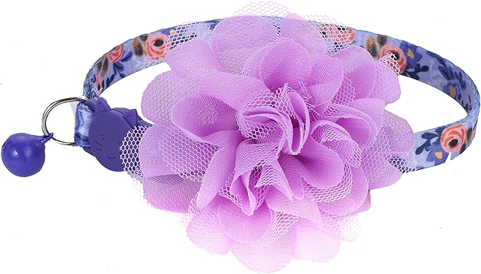 BoomBone Floral Cat Collar with Removable Purple Flower Charm,Breakaway Small Dog Collar with Bell