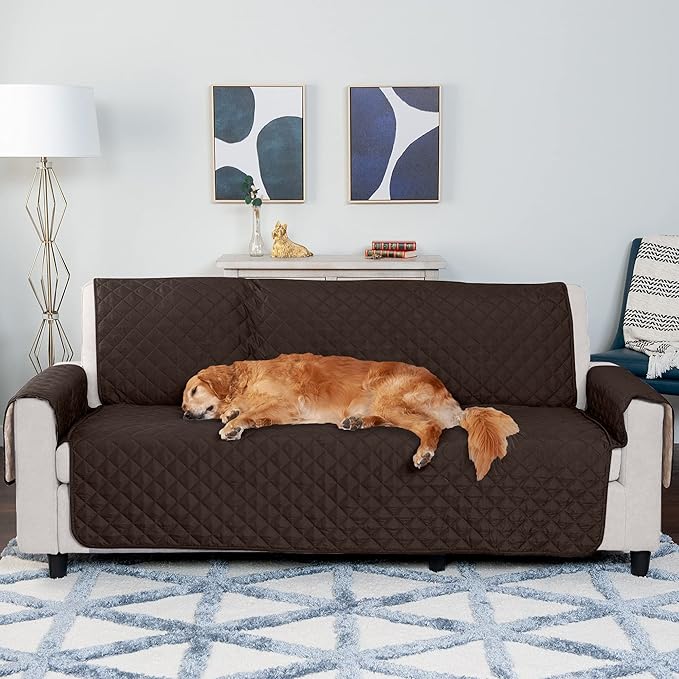 Furhaven Water-Resistant & Reversible Sofa/Couch Cover Protector for Dogs, Cats, & Children - Two-Tone Pinsonic Quilted Living Room Furniture Cover - Espresso/Clay, Sofa