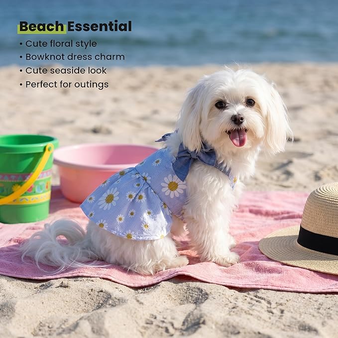 Fitwarm Daisy Dog Dress, Elegant Summer Clothes for Small Dogs Girl, Lightweight Pet Clothes, Blue, White, XXS