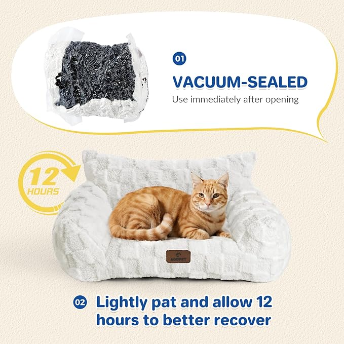 ABCPET Cat Bed Cats Couch for Puppy and Kitten, Fluffy Pet Couch Small Dog Sofa Bed, Supportive Cat Sofa for Indoor Cats, Washable Cover & Non-Slip, 26 inch, White