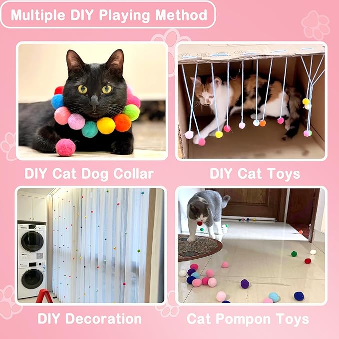 Soft Pom Pom Cat Toys - Plush Interactive Balls for Kittens & Indoor Cats, DIY Craft Decorations - Multi-Purpose Play, Training & Sensory Enrichment (1.6inches 25pcs)