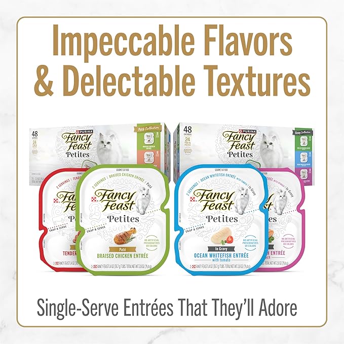 Fancy Feast Purina Petites Grilled Chicken Entrée with Rice in Gravy Gourmet Wet Cat Food - 2.8 oz. Tubs,(Pack of 24)