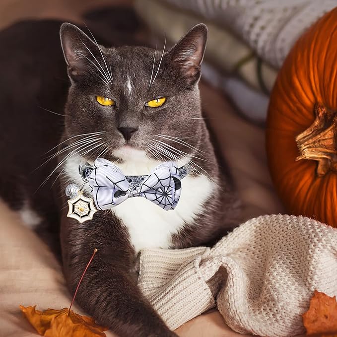 LLHK 4 Pack Halloween Cat Collar with Bow Tie and Bell,Breakaway Kitten Collar for Girl Boy Cats,Adjustable 7-12inch,for Kitty Kitten Adult Cats,Pet Supplies…