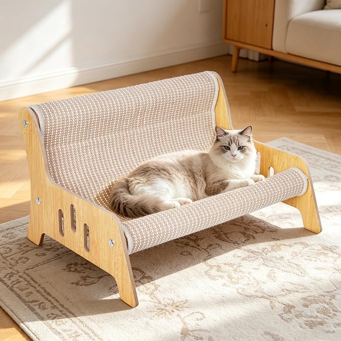 Sisal Cat Scratcher Sofa, Durable Frame Cat Couch Scratcher for Indoor Cats, Mess-Free No Shedding Cat Scratcher Bed, Multi-Functional Lounge for Scratching & Playing, 20.5x15.8x11.8 in