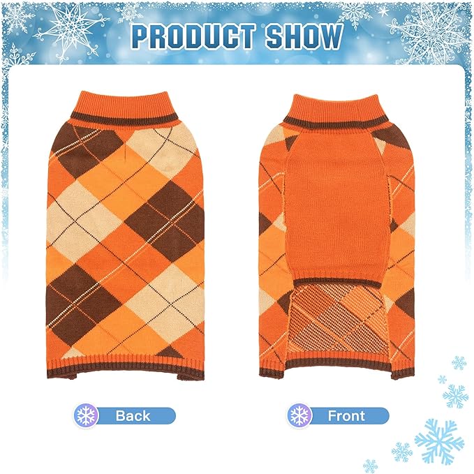 KOOLTAIL Dog Sweater Pet Knitted Clothes - Classic Plaid Pullover Turtleneck Fall Thanksgiving Dog Sweaters with Leash Hole, Thick Cold Weather Dog Outfits for Small Medium Large Dogs Cats Puppy SM