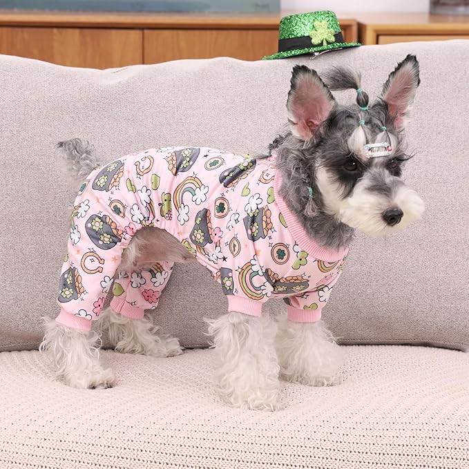CuteBone Fleece Dog Pajamas St. Patrick's Day Clothes Puppy Jammies Pet Apparel Cat Onesie for Chihuahua Yorkie Frenchies P326M