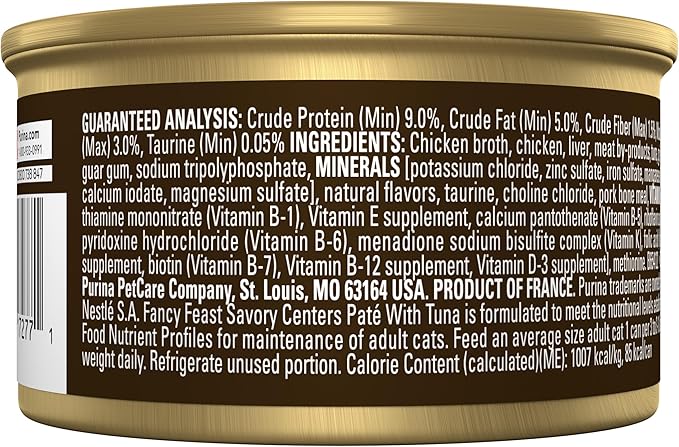 Fancy Feast Purina Savory Centers with Tuna Wet Cat Food Pate with Gourmet Gravy Center - 3 oz. Cans,(Pack of 48)