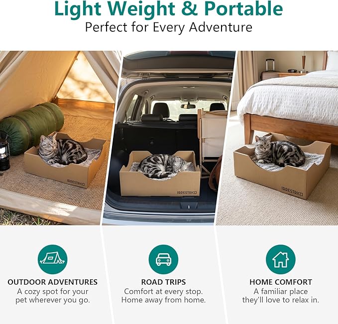 Cardboard Cat House with Replaceable Scratcher & Waterproof Cushion, 2-in-1 Cat Lounge Bed & Scratch Box, Eco-Friendly Cat Furniture Cube Cat Bed for Indoor Cats 13.8"