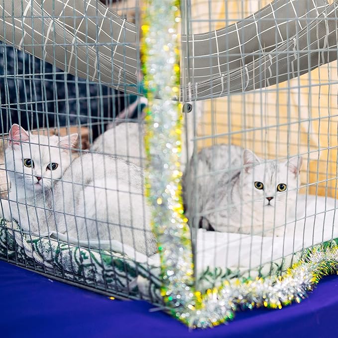 Jetec 2 Pack Cat Hammock for Cage, Catio Accessories Reversible Soft Cats Bed with Adjustable Straps and Hooks Double-Sided Linen and Fleece Hanging Hammock for Cats, Kitten(Cat and Plaid,S)