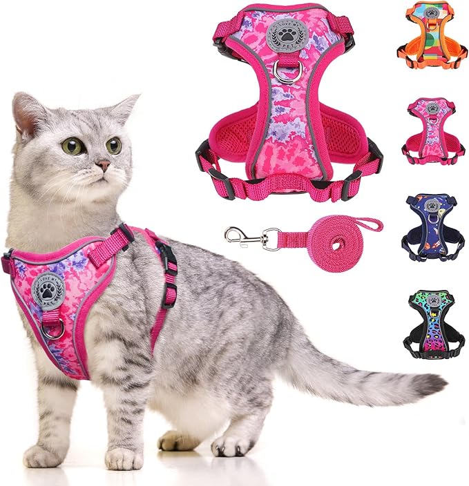 BEAUTYZOO Cat Harness and Leash for Walking, Escape Proof Soft Adjustable Vest Harnesses for Medium Large Cats, Easy Control Breathable Reflective Strips Jacket, Rose, M