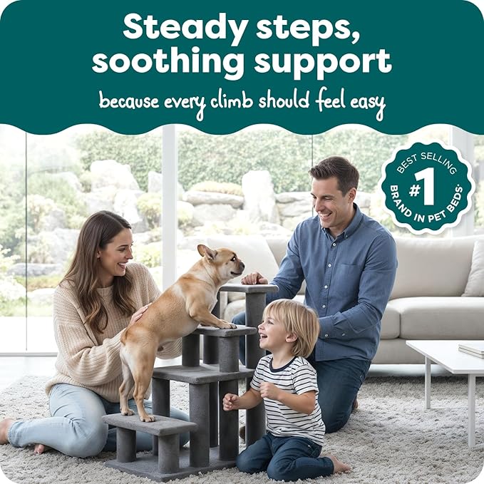 Furhaven Steady Paws Multi-Step Pet Stairs for High Beds & Sofas - Gray, 4-Step