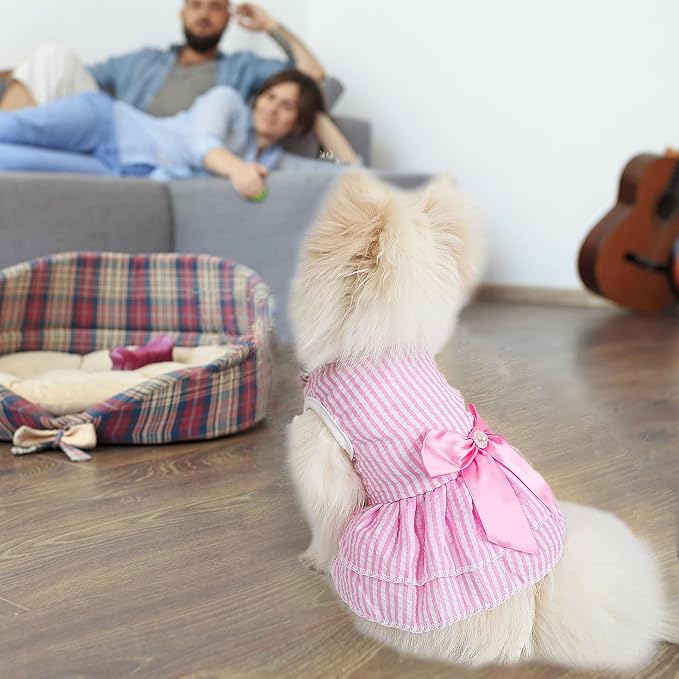 Pet Summer Dress, Cute Princess Dog Dresses for Small Dogs Girl with Bright Color Design, Sweet Bowknot, Small Puppy Clothes for Girls, 2 Pack, XS