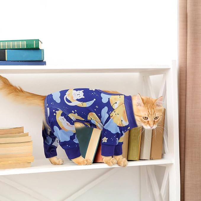 PUMYPOREITY Cat Hair Sticky Shirt – Breathable & Lightweight, Reduces Shedding Fur Pajamas, Prevents Licking Wounds After Surgery, Cat Sweaters - Soft & Machine Washable, Blue, M