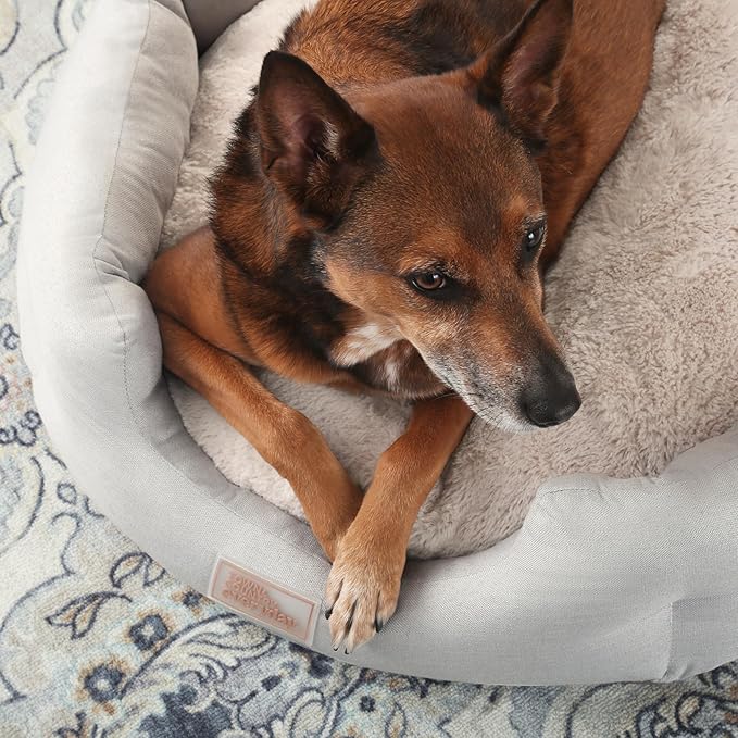 Town & Country Everyday CuddleTown Faux Linen Comfy Cozy Cuddler Pet Bed, Supportive & Calming, Non-Slip Bottom, Machine Washable Cover, Grey, Small 22"x20"x7"