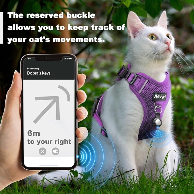 Cat Harness and Leash for Walking, The Upgrade Can be Adjusted in Four Directions and Breathable Cat Harness for Anti Escape that can be Fitted and Positioned, Reflective Strips Harness, Purple, XS