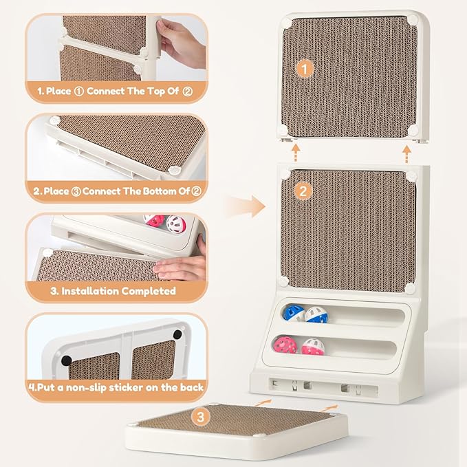 Goosheep Cat Scratching Board Kitten Scratching Ball Wall Scratchers for Indoor Cats L Shaped Cat Scratcher Cats with Scratcher Pads White