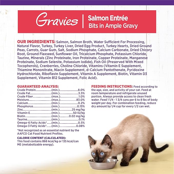 Wellness Complete Health Gravies Adult Canned Wet Cat Food, Natural, Protein Rich, Grain Free, Salmon Entrée Recipe, 5.5 oz, Pack of 12 Cans