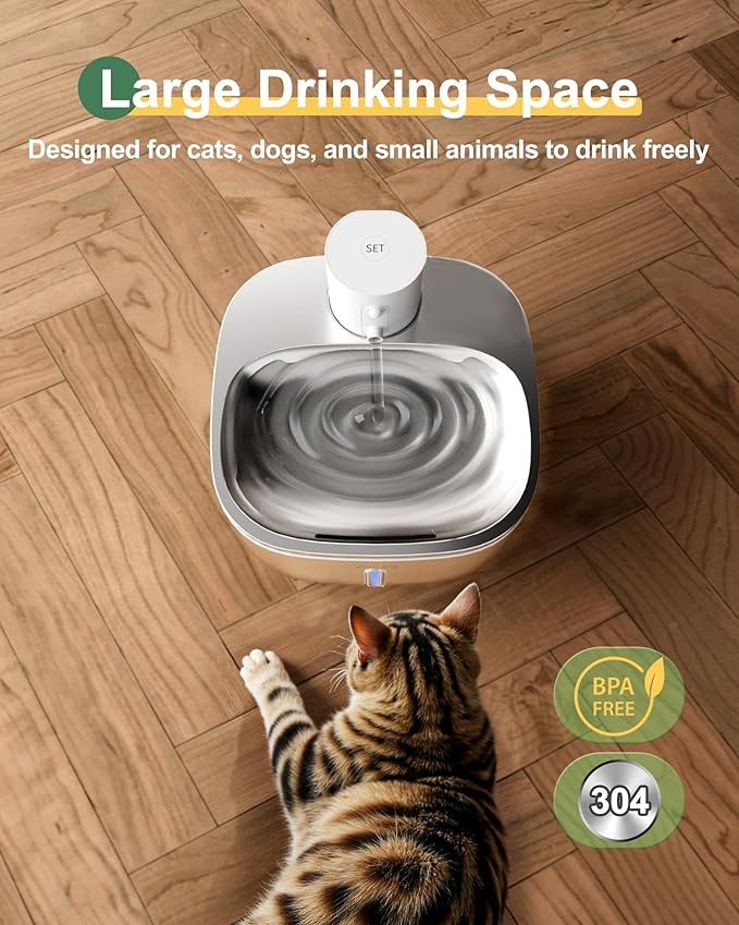 Gimars Wireless Cat Water Fountain Stainless Steel,108oz/3.2L Pet Water Fountain with Motion Sensor for Cats and Dogs, 5000mAh Battery Operated,Ultra Quiet Cat Drinking Fountain with 2 Filters