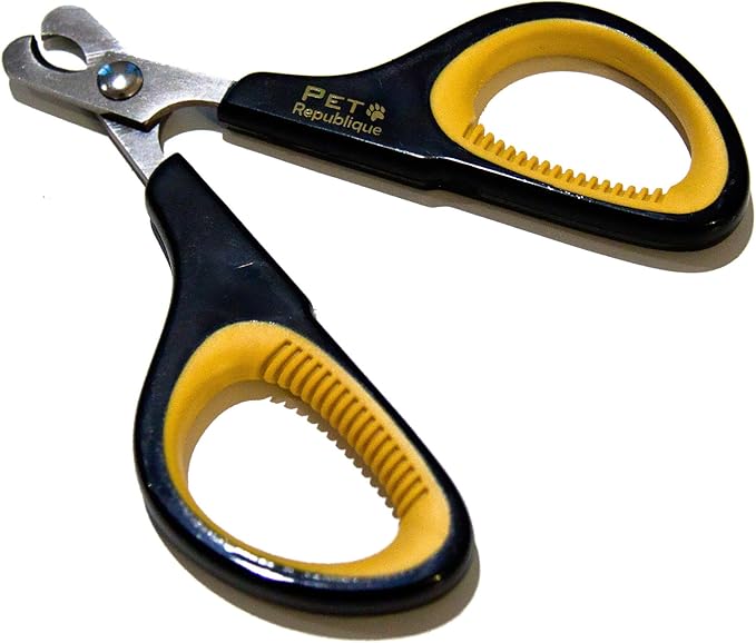 Cat Nail Clippers by Pet Republique – Professional Stainless-Steel Nail Clipper for Cats, Kittens, Hamster, Rabbits, Birds, & Small Breed Animals Claw Trimmer (Black+Yellow)