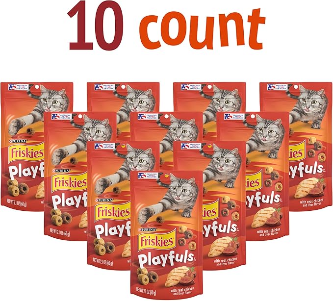 Purina Friskies Playfuls With Chicken and Liver Flavor Cat Treats - (Pack of 10) 2.1 oz. Pouches